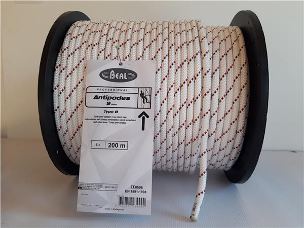 Corde semi-statique 9 mm, 51g, 2100 Kg, ANTIPODES, BEAL