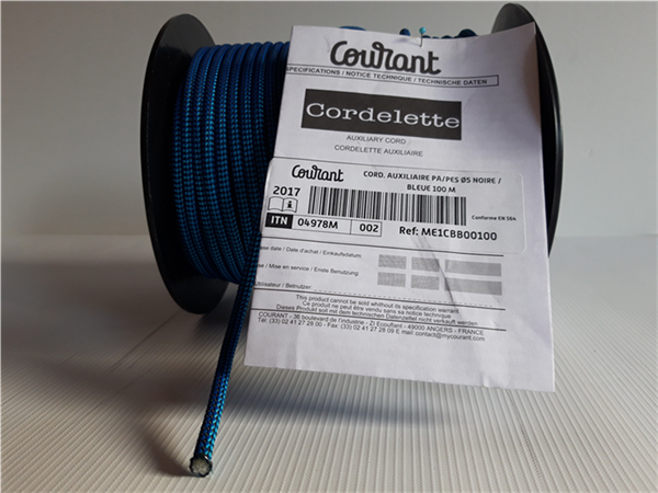 Cordelette 5 mm, 17,3 g / m, 700 daN, noire et bleu, COURANT
