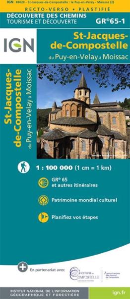 Carte plastifiée IGN 1:100 000, St Jacques de Compostelle.