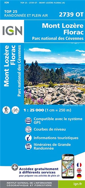 Carte TOP 25, Mont Lozere, Florac, PNC, IGN